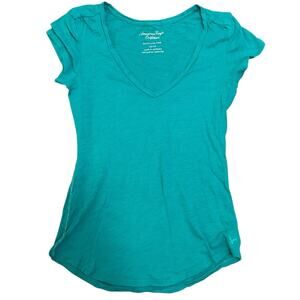2000s American Eagle Teal Fitted Tee Womens XS V Neck Short Sleeve Preppy